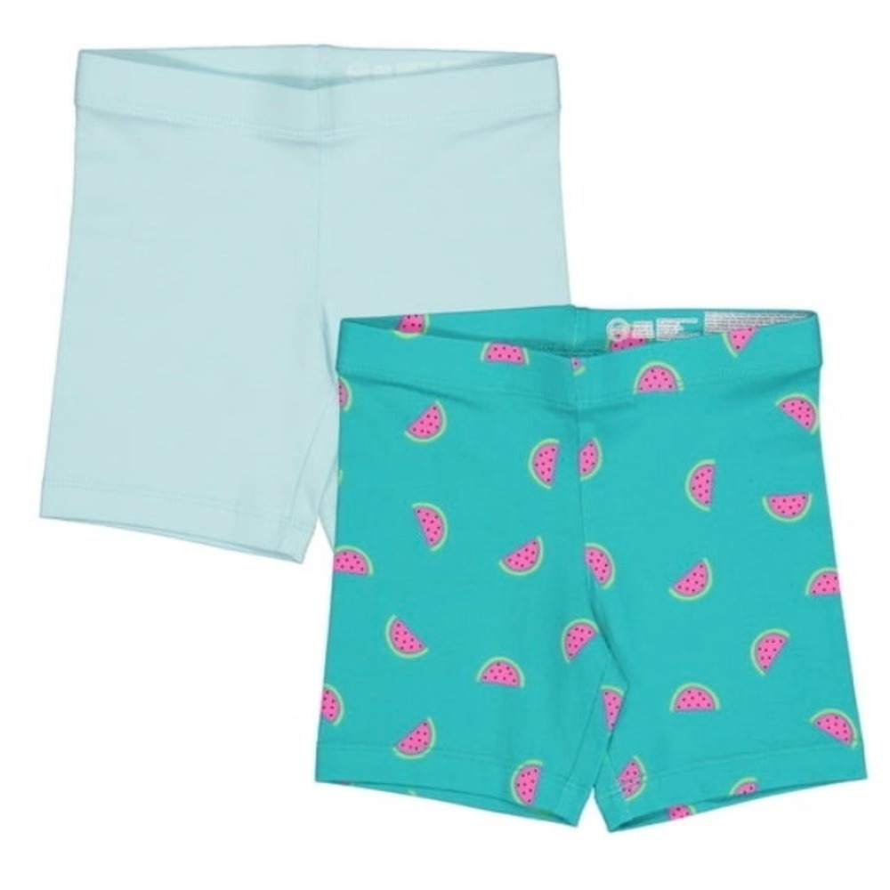 Wonder Nation Girls 2Pk Bike Shorts Aqua Geyser Watermelon Print Size S 6-7